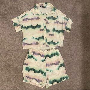 Zara Green and Purple Tie-Dye Top